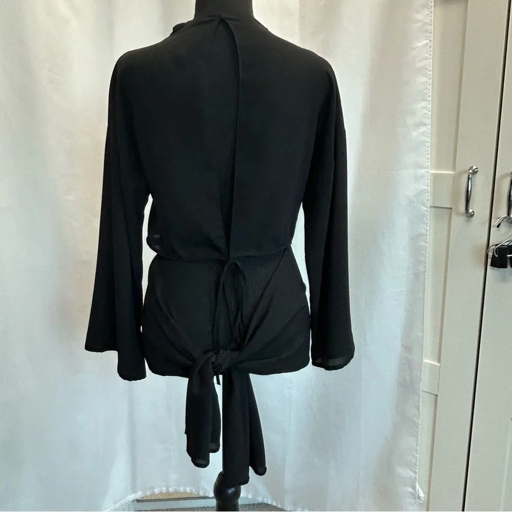 Zara Black Asymmetric Flowing Cut Out Open Back Blouse Top Tie Back NWOT - Picture 7 of 15